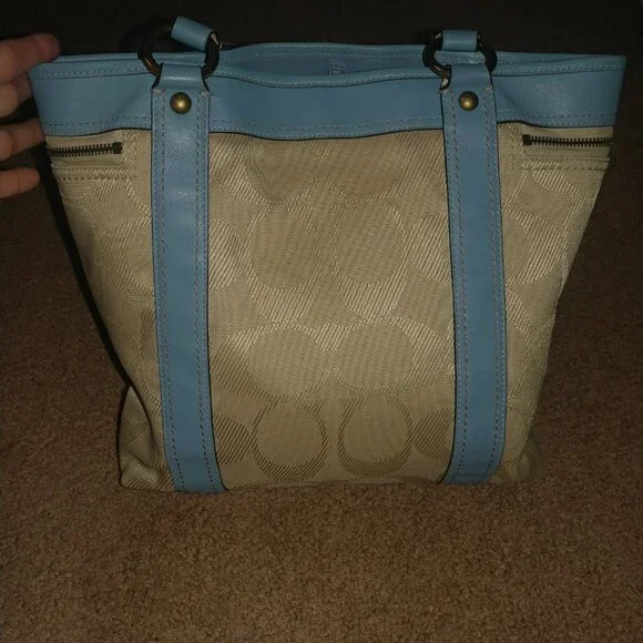 COACH Gigi Legacy Signature-C Canvas Shoulder Bag W/Blue Leather Trim - Picture 4 of 15